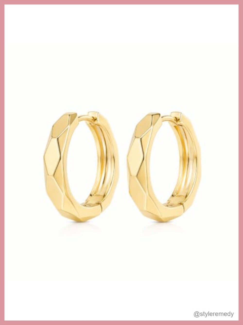14K Gold Plated Faceted Geometric Huggie Hoop Earrings Hypoallergenic
